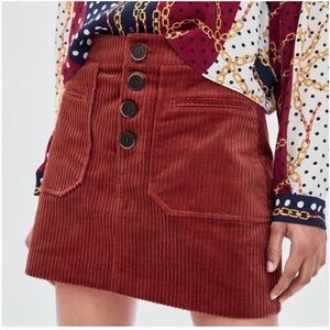 Zara Rust Corduroy Mini Skirt with Buttons